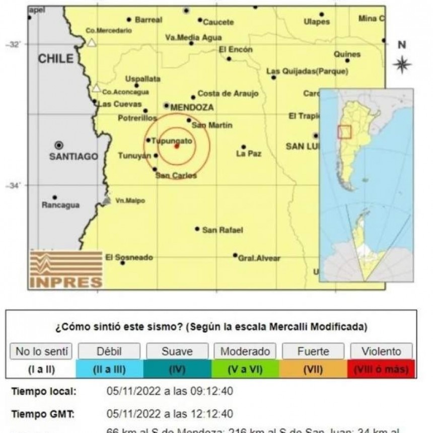 Mendoza: se registró un fuerte sismo de 5,4 grados