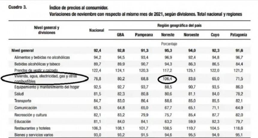 El tarifazo en la luz y otros servicios implica 30% más de inflación en el NEA