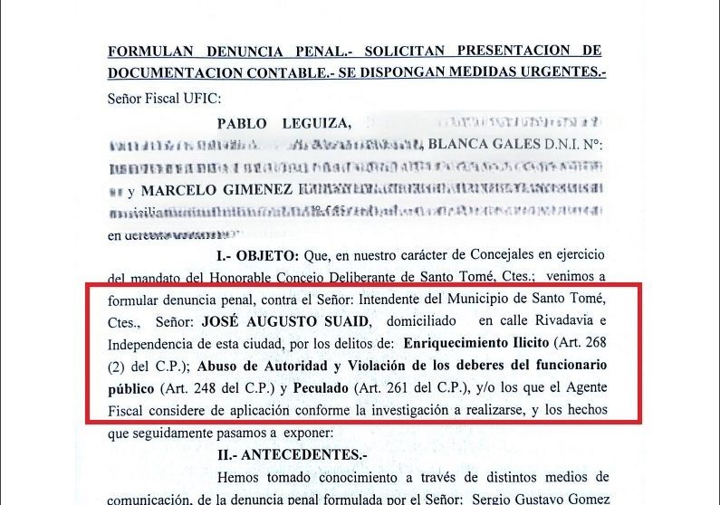 Denuncia penal contra un Intendente correntino