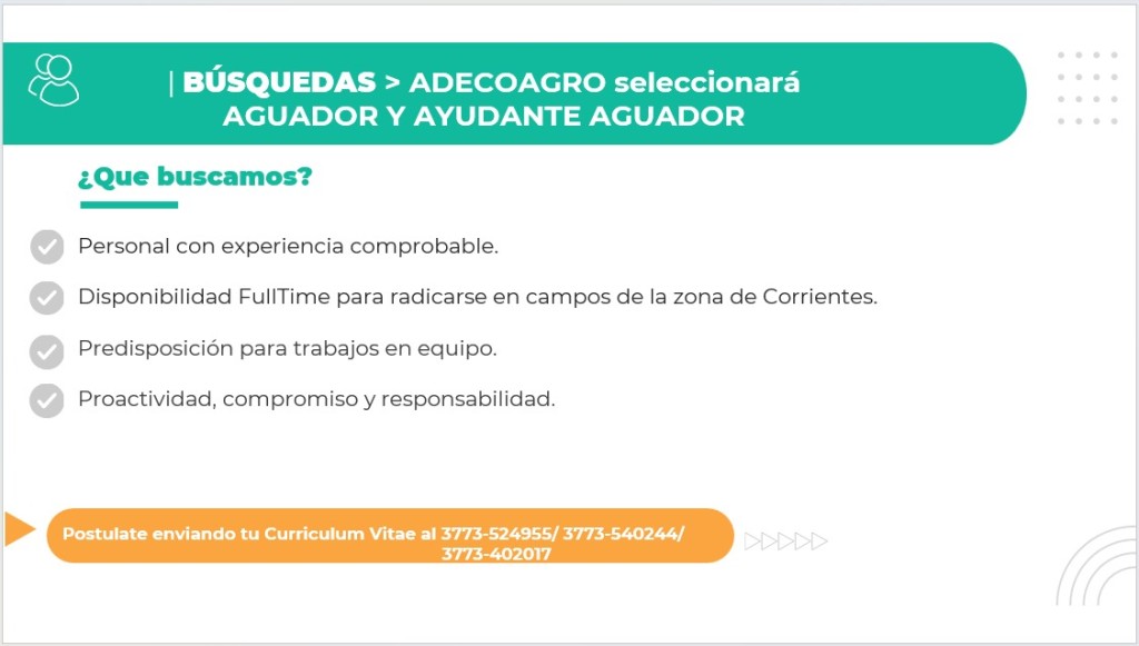 Adecoagro busca personal para la campa&ntilde;a arrocera en Corrientes