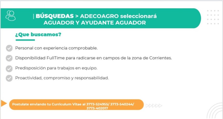 Adecoagro busca personal para la campa&ntilde;a arrocera en Corrientes