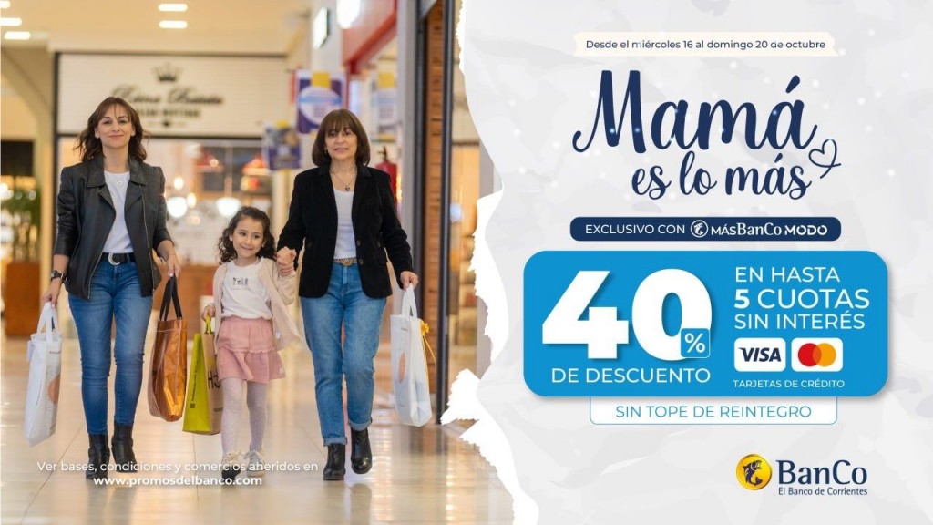 Día de la Madre: 40% de descuento y hasta cinco cuotas sin interés con el Banco de Corrientes