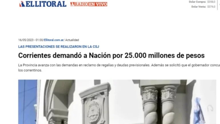 Por DNU amplían el presupuesto nacional para pagar $10.000 millones a Corrientes
